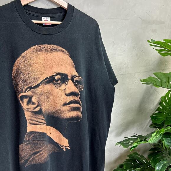Malcom X Big Face Education Quote African American Civil Rights XL 90s Tee - Picture 1 of 5